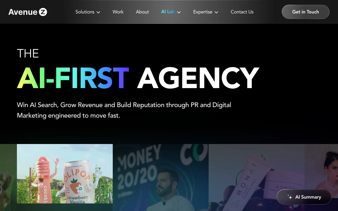 Avenue Z homepage screenshot — B2B marketing agency
