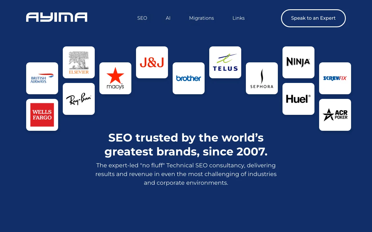 Ayima homepage screenshot — B2B marketing agency