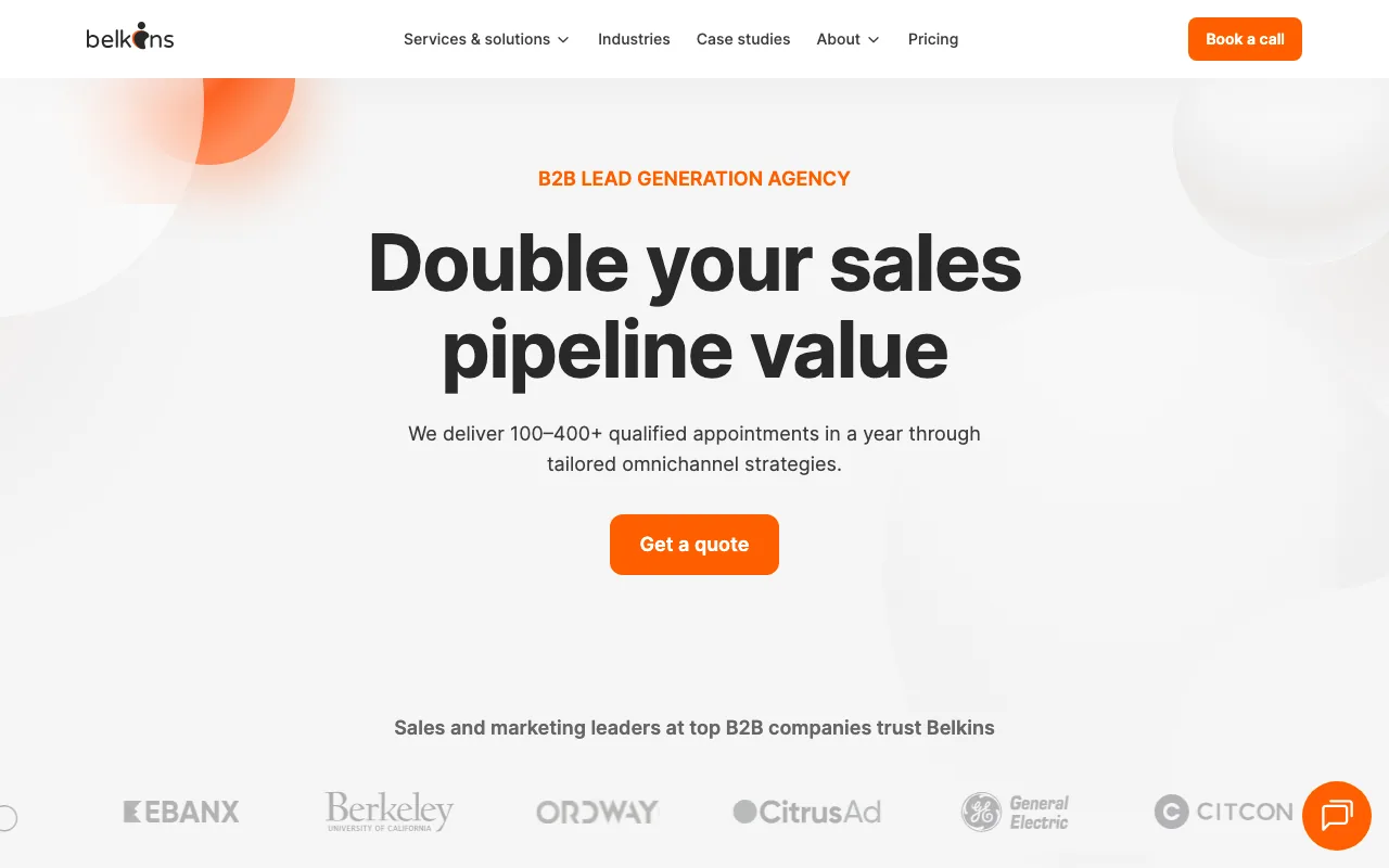 Belkins homepage screenshot — B2B marketing agency