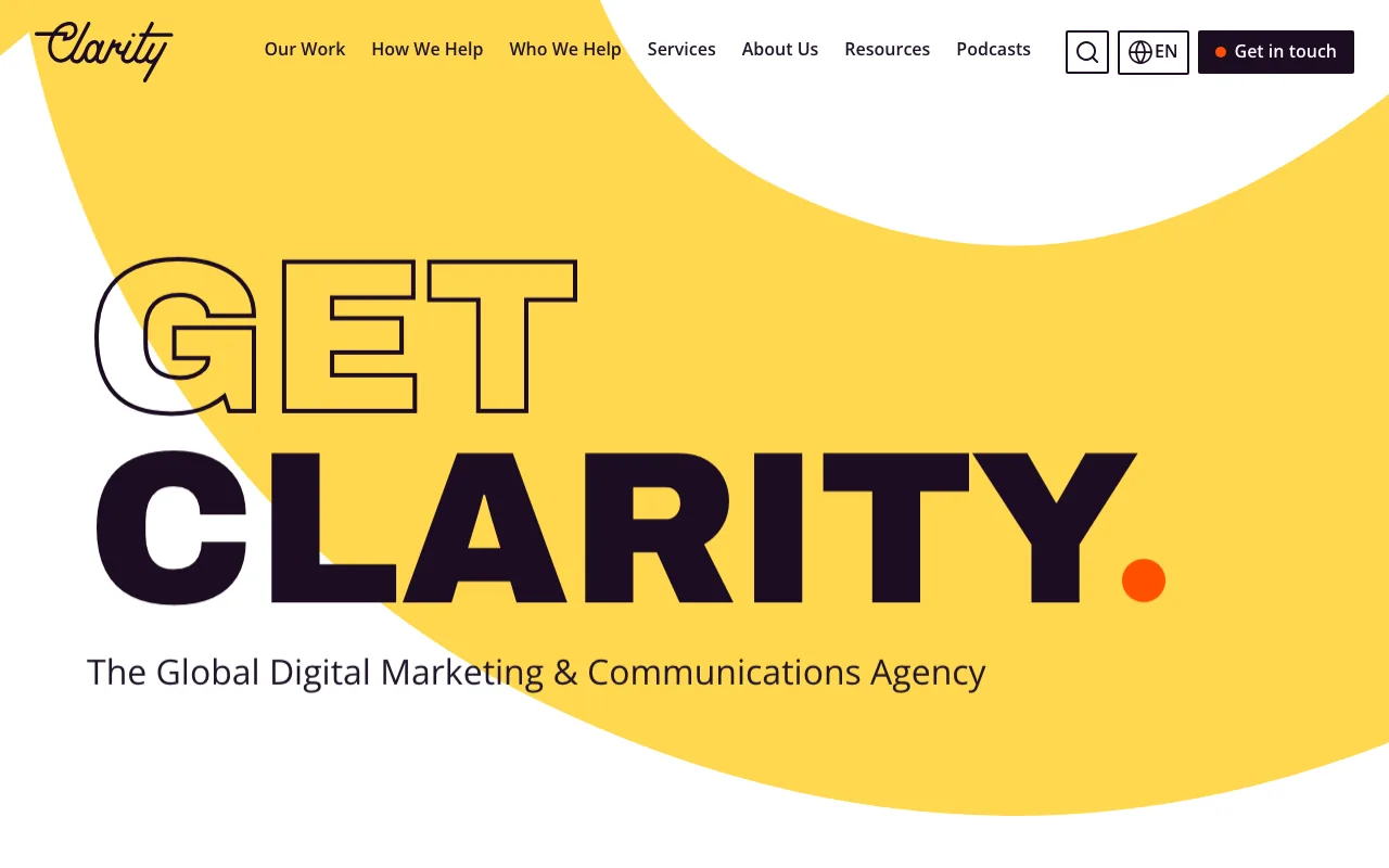 Clarity homepage screenshot — B2B marketing agency
