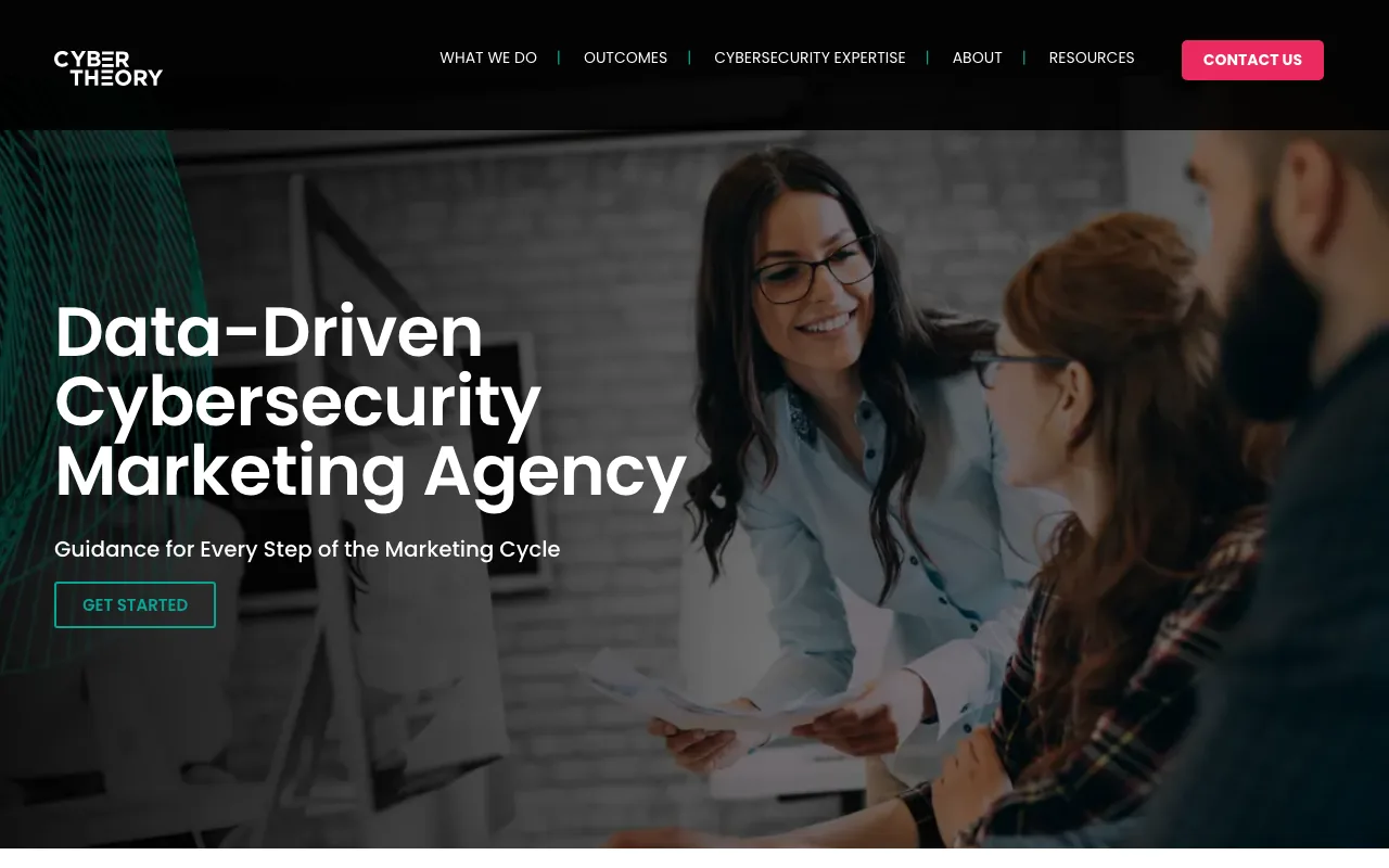 CyberTheory homepage screenshot — B2B marketing agency