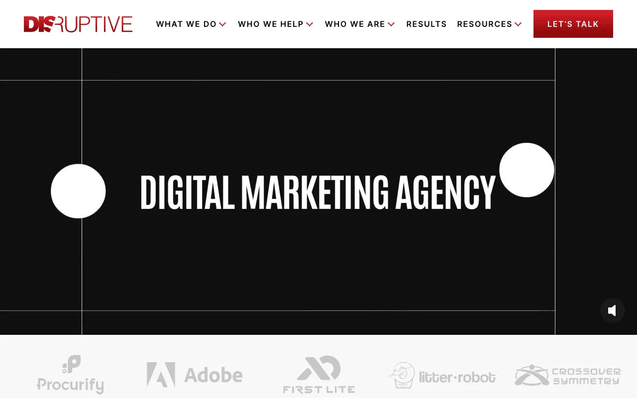 Disruptive Advertising homepage screenshot — B2B marketing agency