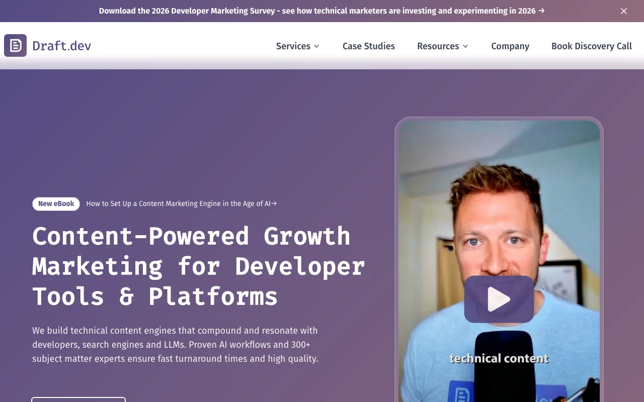 Draft.dev homepage screenshot — B2B marketing agency