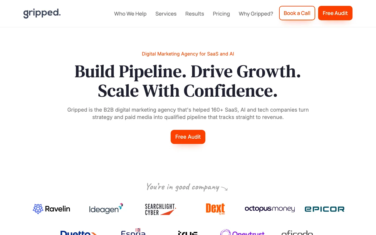Gripped homepage screenshot — B2B marketing agency