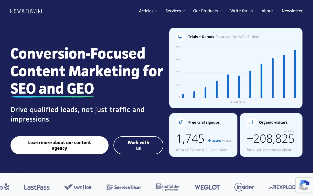 Grow and Convert homepage screenshot — B2B marketing agency