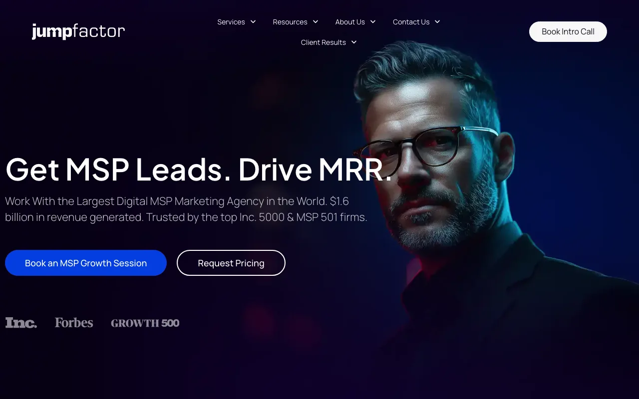 Jumpfactor homepage screenshot — B2B marketing agency