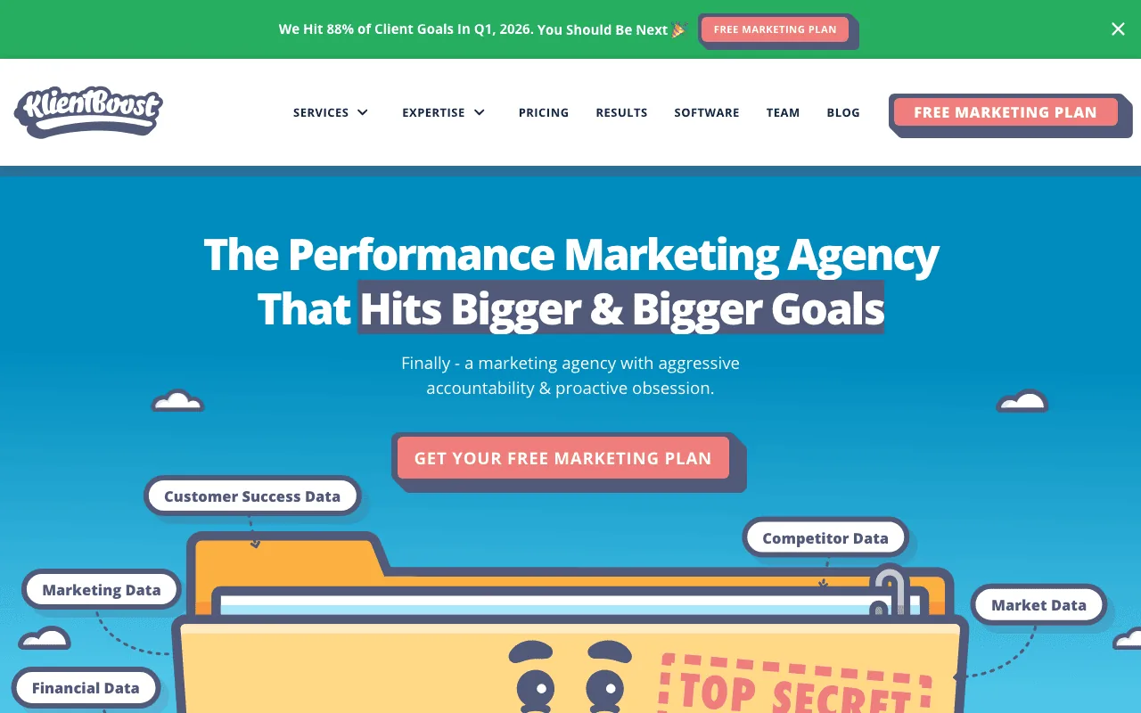 KlientBoost homepage screenshot — B2B marketing agency