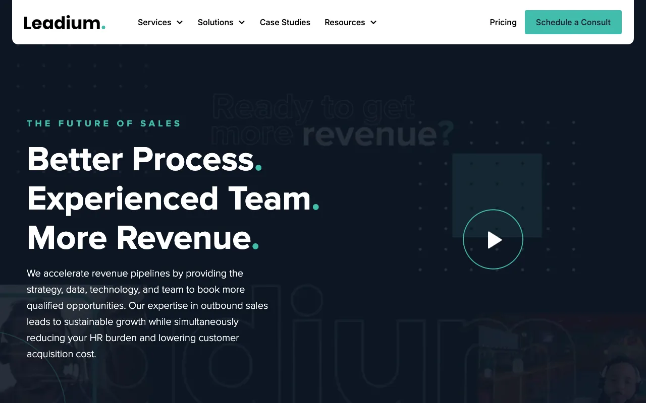 Leadium homepage screenshot — B2B marketing agency