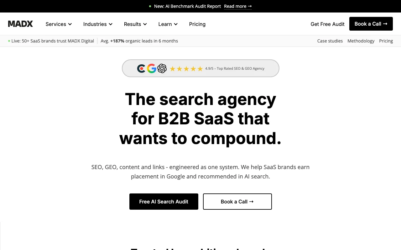 MADX Digital homepage screenshot — main site landing page captured May 2026