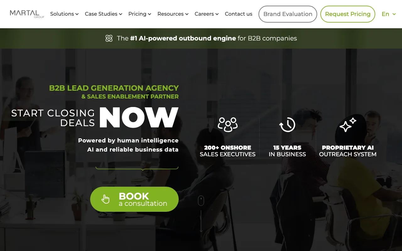 Martal Group homepage screenshot — B2B marketing agency