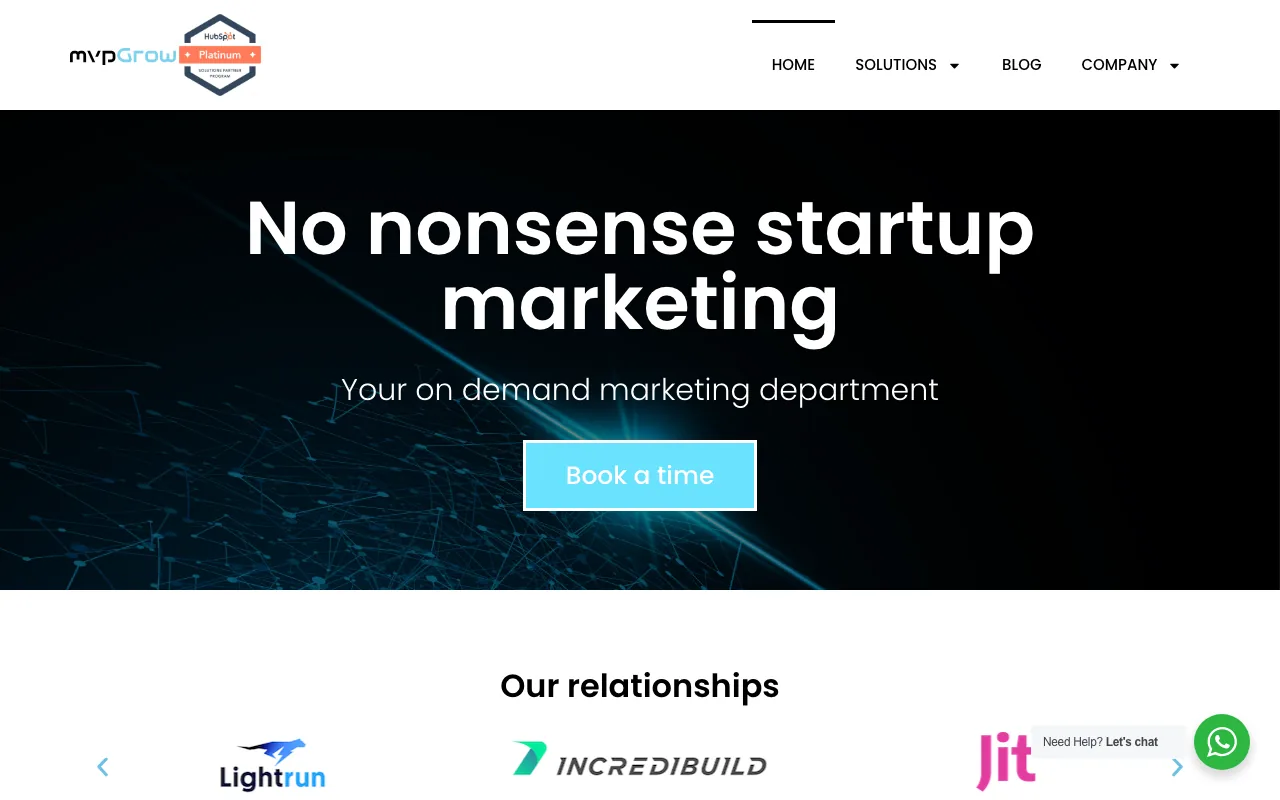 mvpGROW homepage screenshot — B2B marketing agency