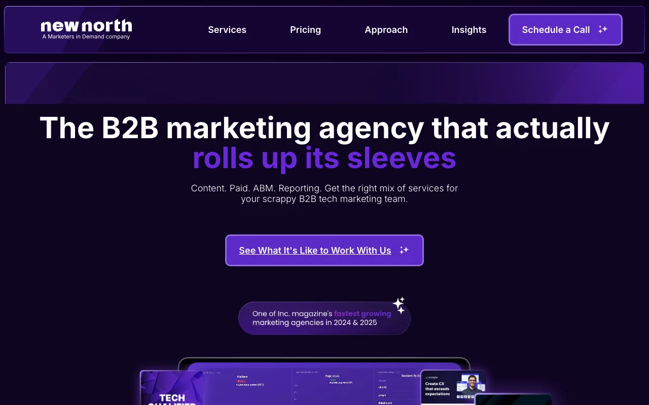 New North homepage screenshot — B2B marketing agency