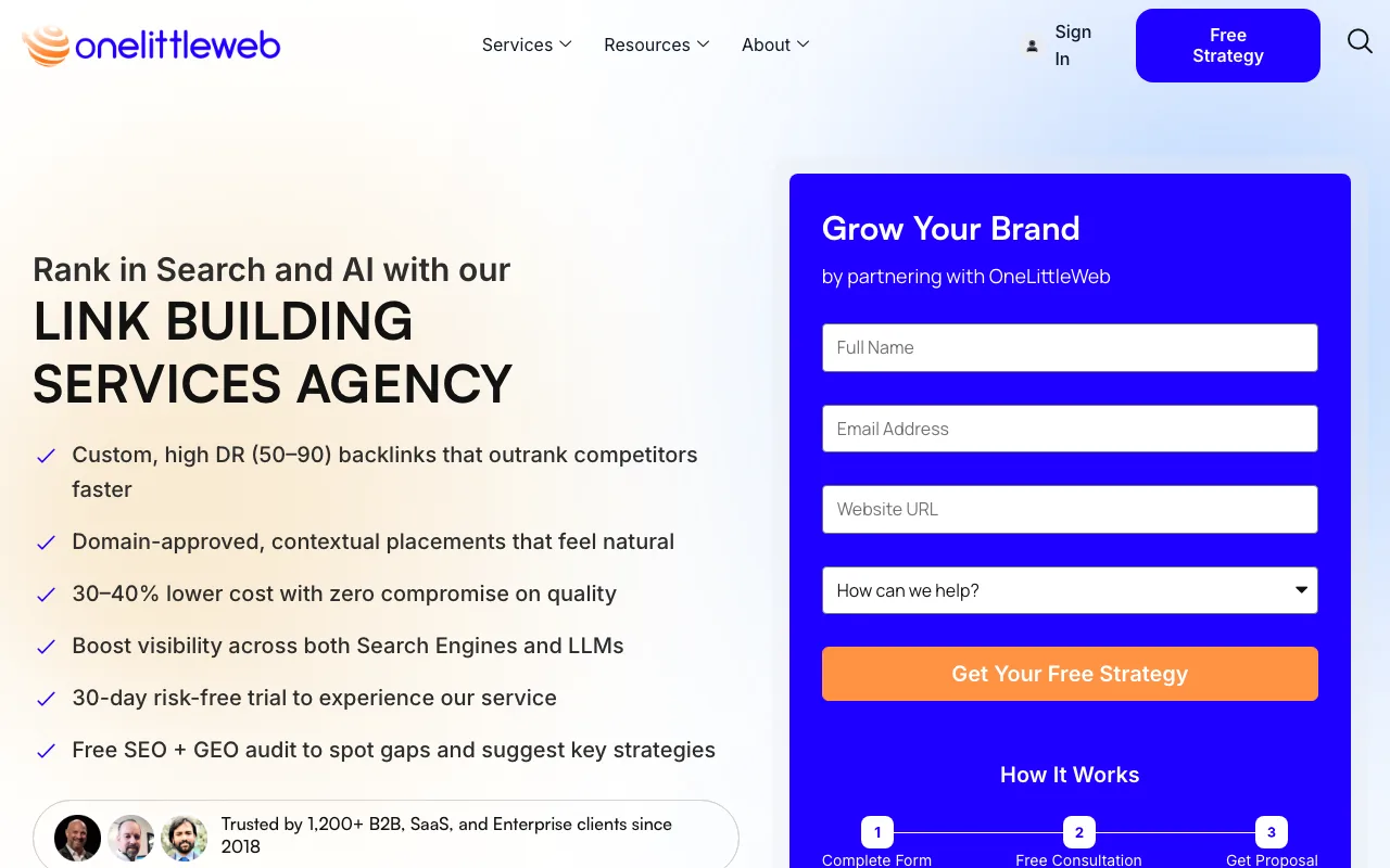 OneLittleWeb homepage screenshot — B2B marketing agency