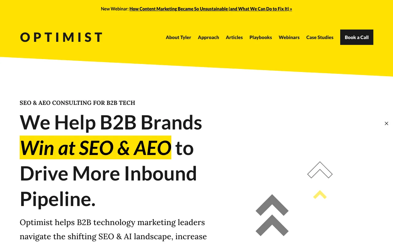 Optimist homepage screenshot — B2B marketing agency