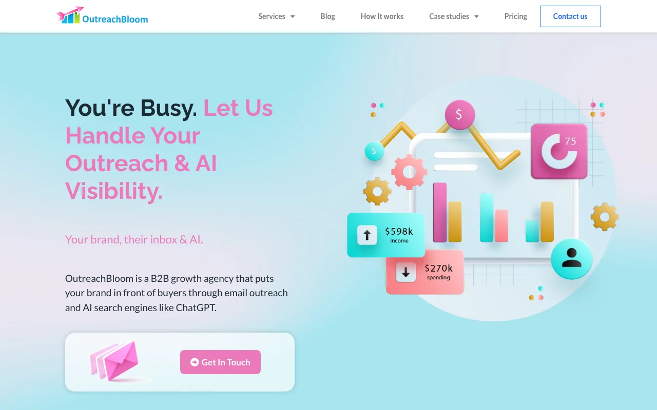 OutreachBloom homepage screenshot — B2B marketing agency