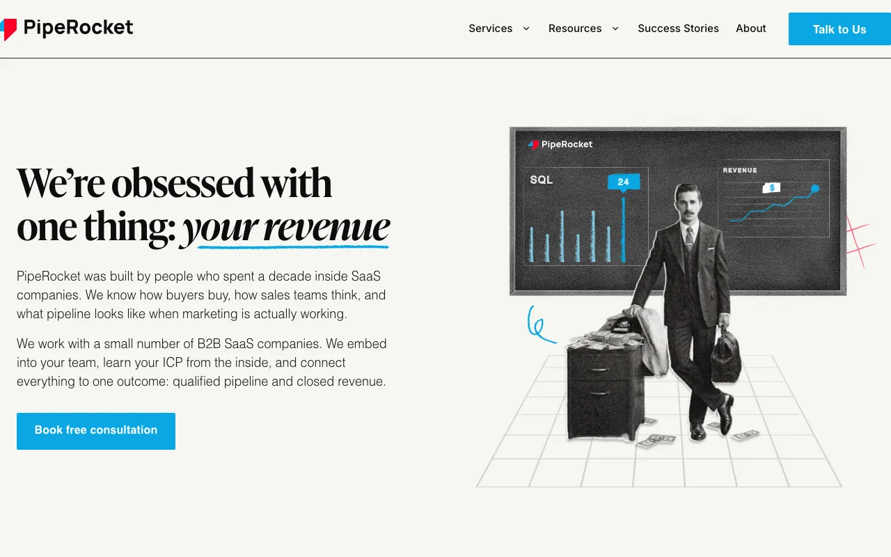 PipeRocket Digital homepage screenshot — main site landing page captured May 2026