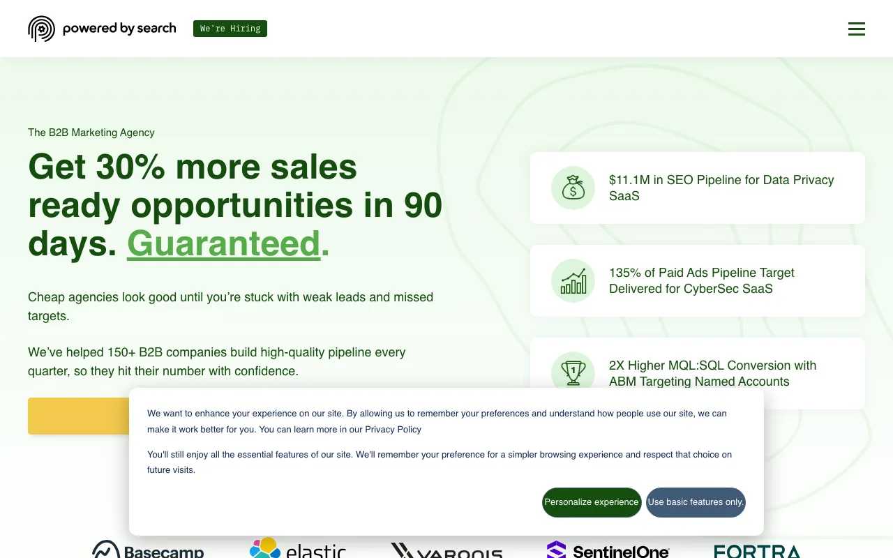 Powered by Search homepage screenshot — main site landing page captured May 2026