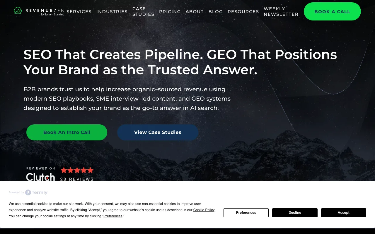 RevenueZen homepage screenshot — B2B marketing agency