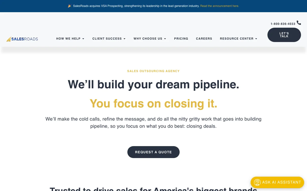 SalesRoads homepage screenshot — B2B marketing agency
