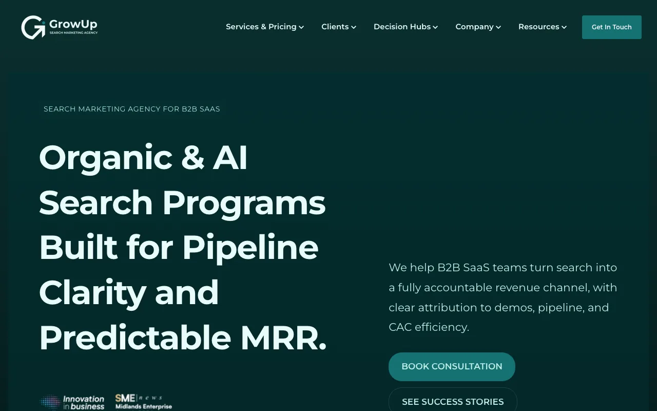 SEO homepage screenshot — B2B marketing agency