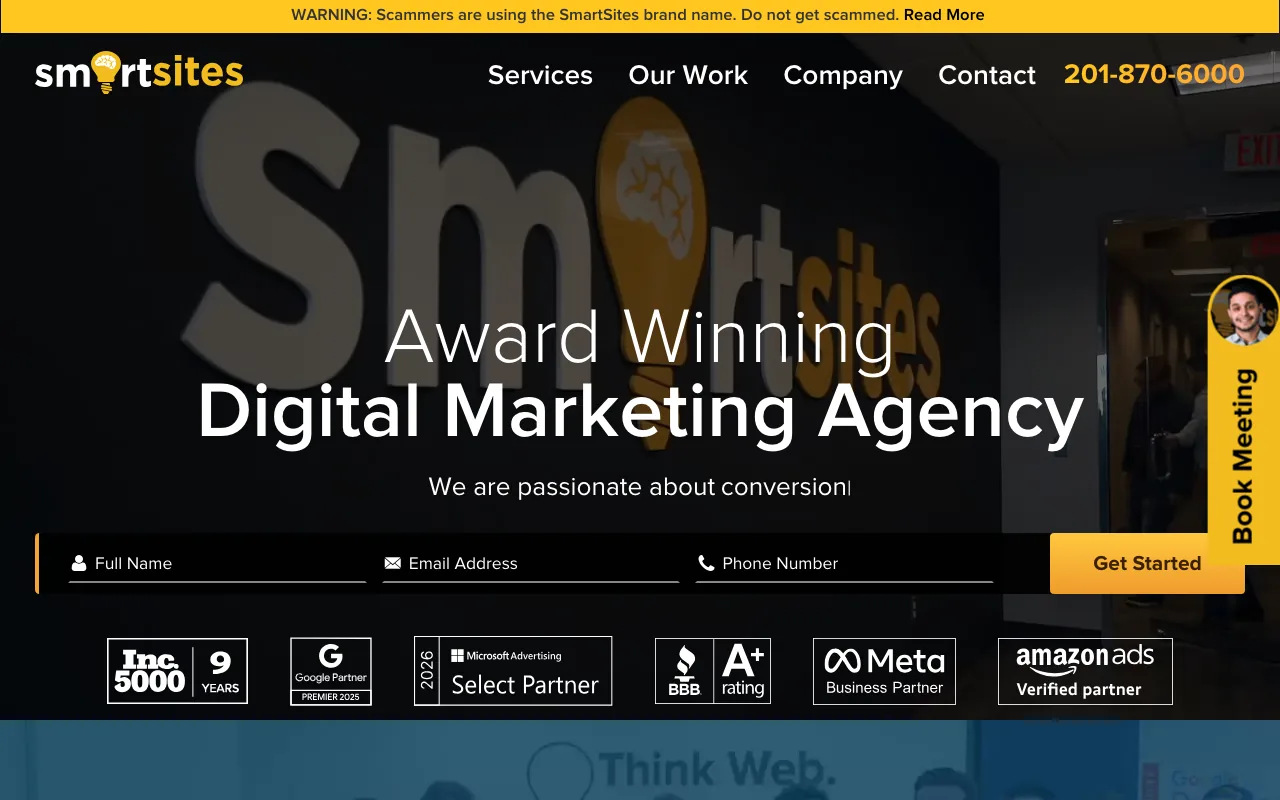 SmartSites homepage screenshot — B2B marketing agency