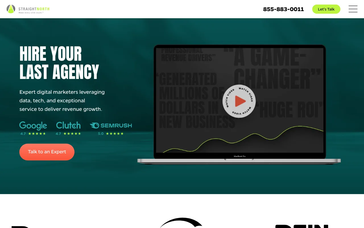 Straight North homepage screenshot — B2B marketing agency