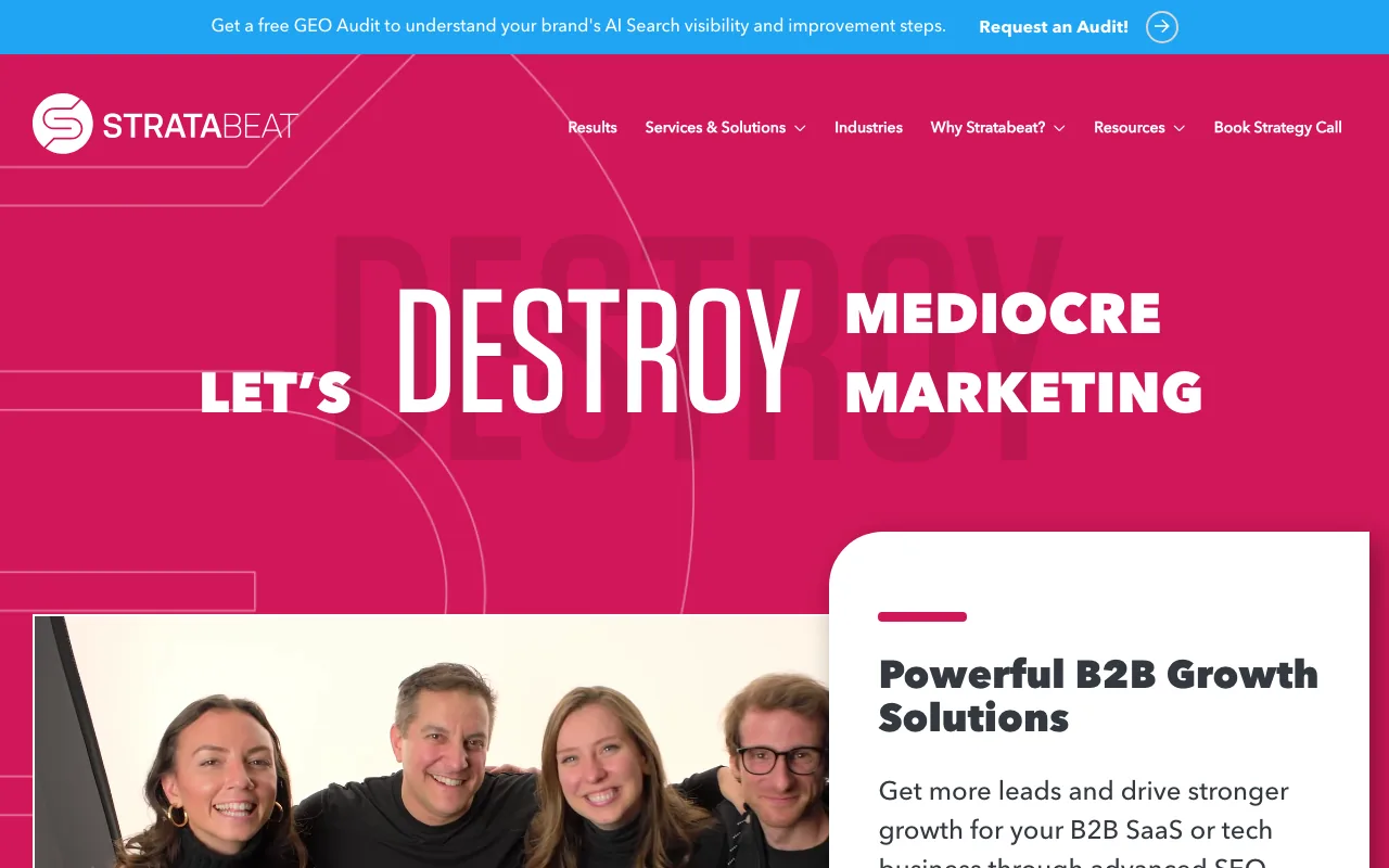 Stratabeat homepage screenshot — B2B marketing agency
