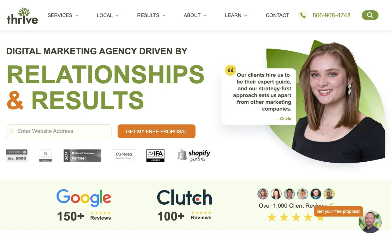 Thrive Internet Marketing homepage screenshot — B2B marketing agency
