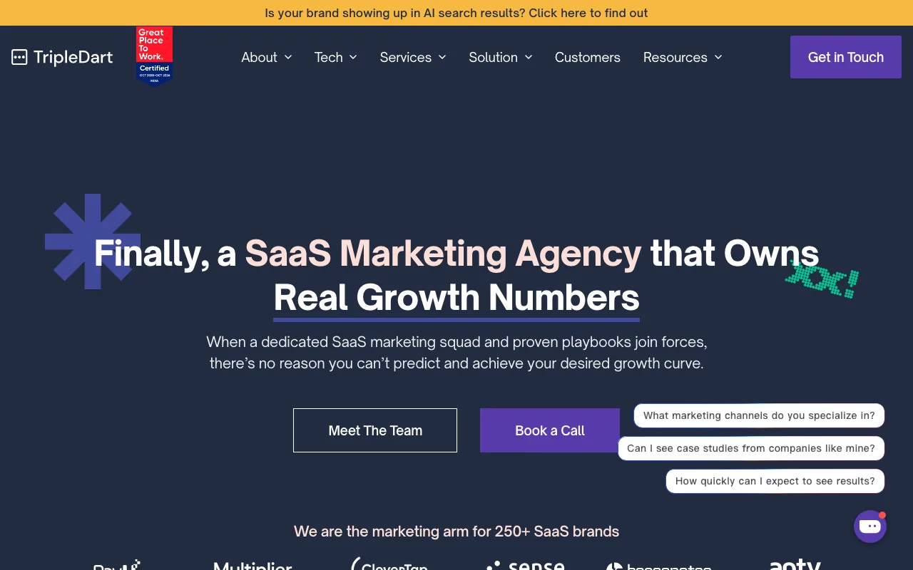 TripleDart homepage screenshot — B2B marketing agency