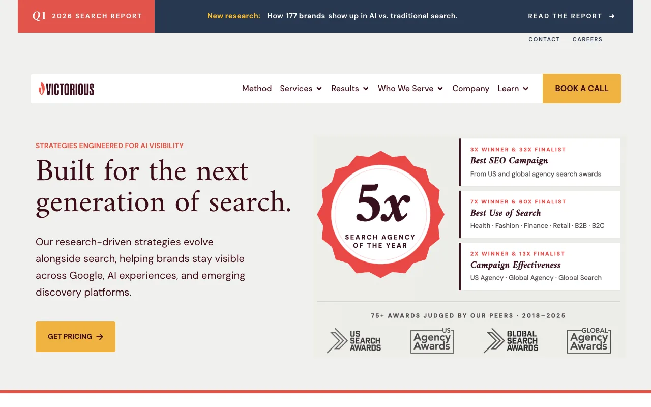 Victorious homepage screenshot — B2B marketing agency