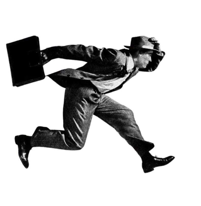 Running businessman with briefcase, turning ad spend into pipeline